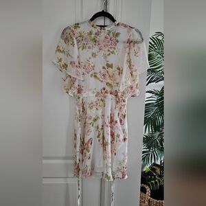 Zara Floral Sheer/lined Dress - Pink and Green